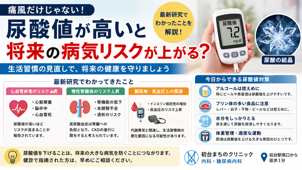 尿酸値が高いと言われたら｜痛風だけではない？高尿酸血症で本当に分かっているリスクと対策
